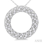 1/2 Ctw Ribbed Swirl Circle Round Cut Diamond Fashion Pendant With Chain in 14K White Gold